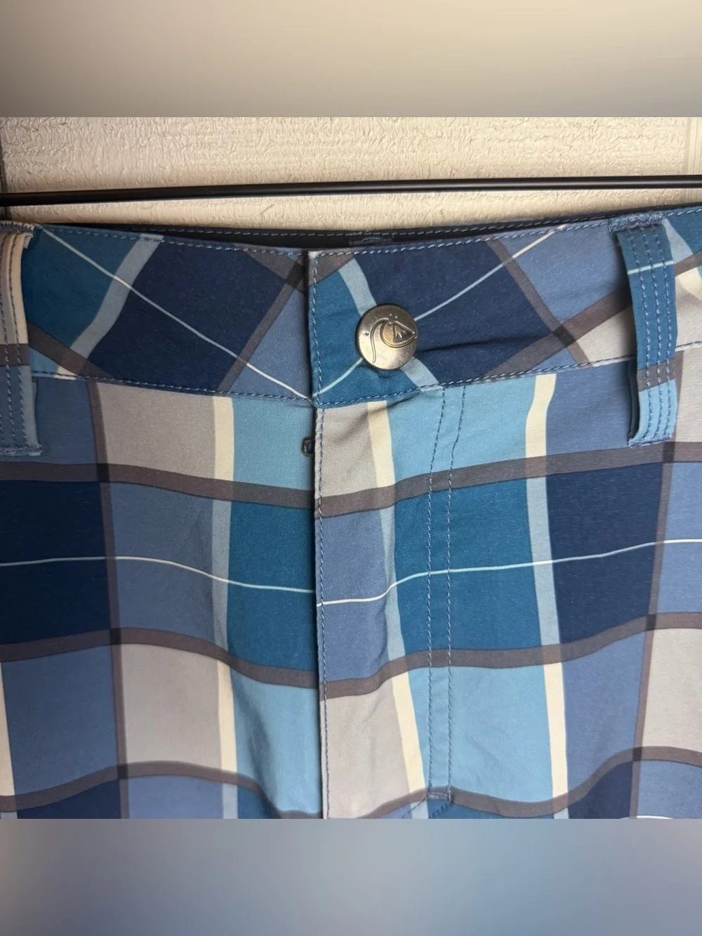 Quiksilver Amphibians Board Shorts Men’s 36 Blue Plaid Hybrid Swim Surf Shorts